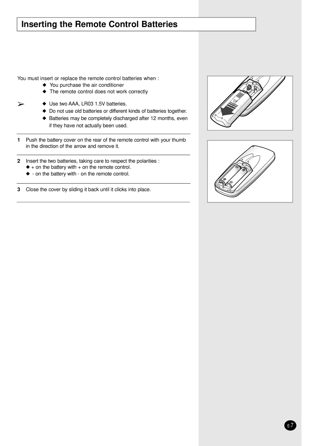 Samsung AW0501B manual Inserting the Remote Control Batteries 