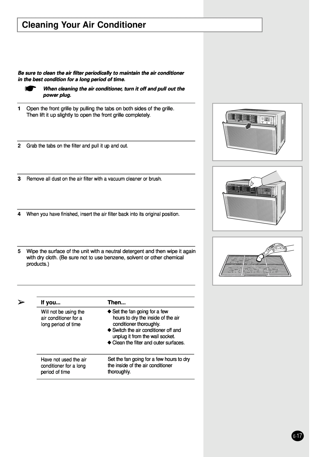 Samsung AW0501B manual Cleaning Your Air Conditioner, If you, Then 