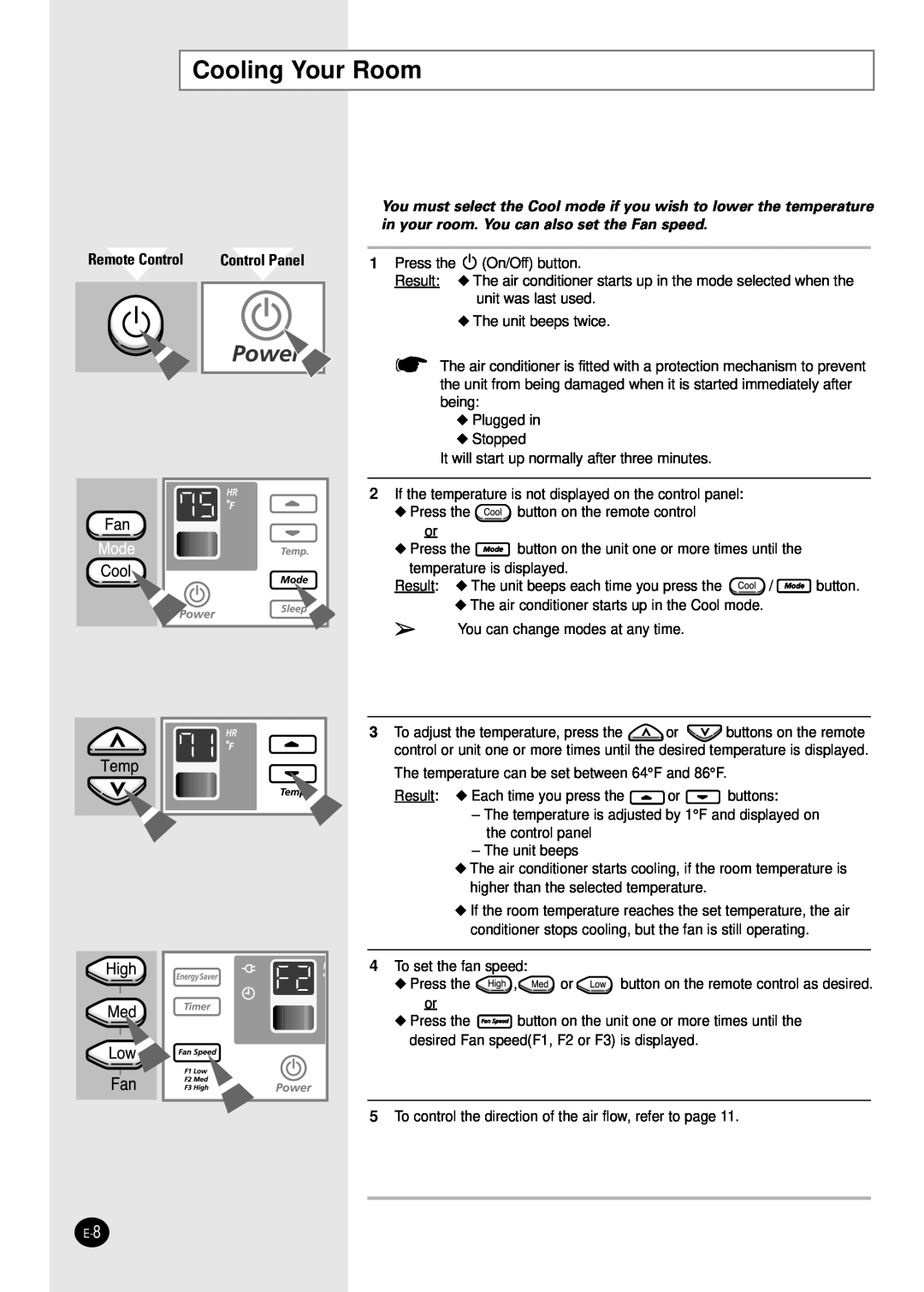 Samsung AW0501B manual Cooling Your Room, Control Panel, in your room. You can also set the Fan speed 