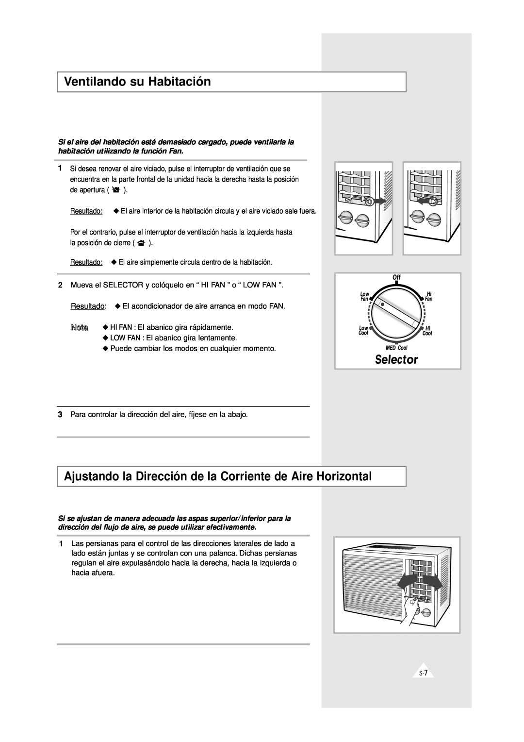 Samsung AW0510C, AW0500A manual Ventilando su Habitación 