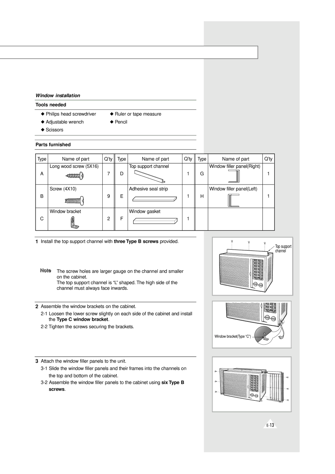 Samsung AW0510A, AW0510D, AW0510B, AW0610A, AW0600 manual Window installation 