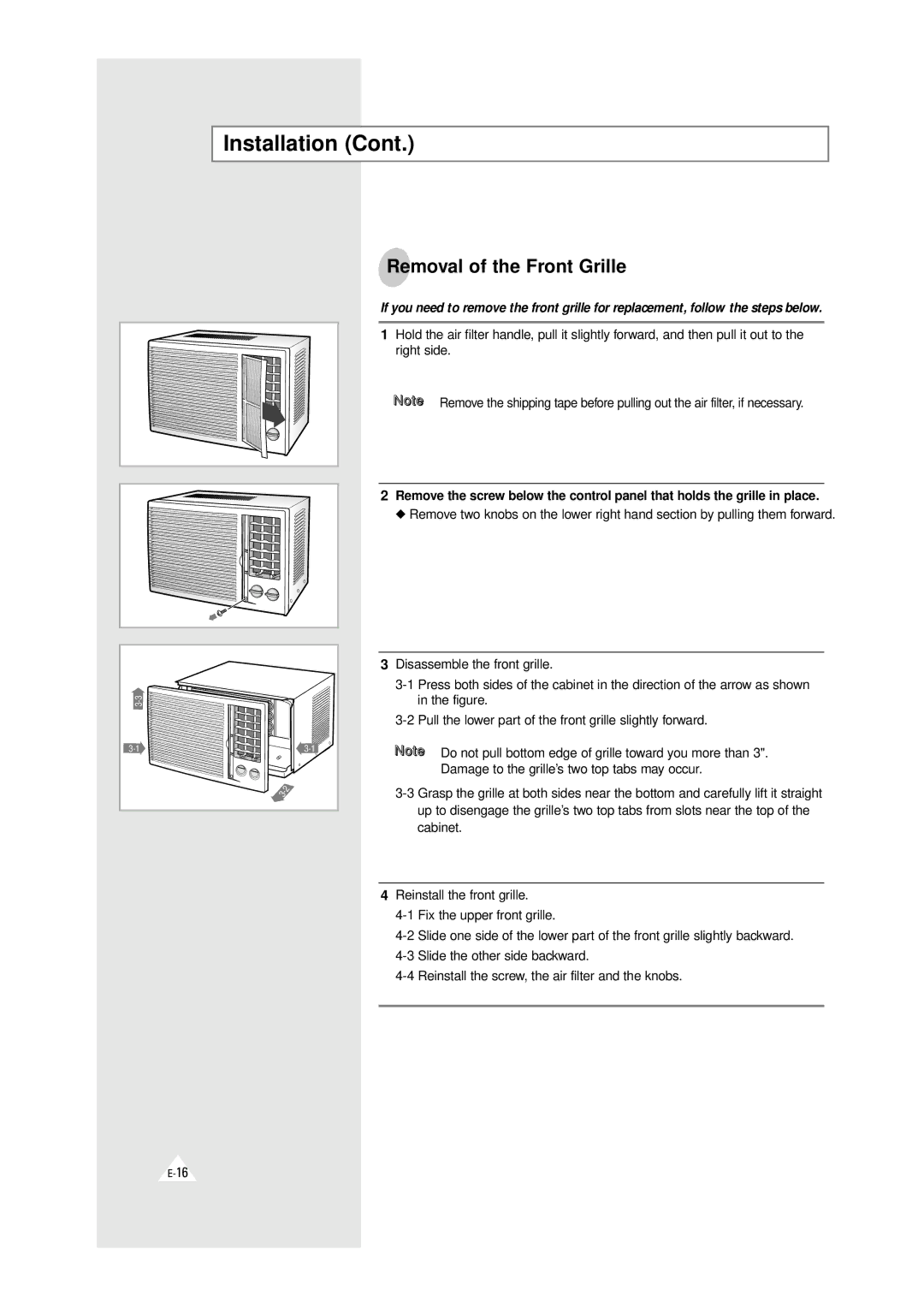 Samsung AW0510B, AW0510D, AW0610A, AW0510A, AW0600 manual Removal of the Front Grille 