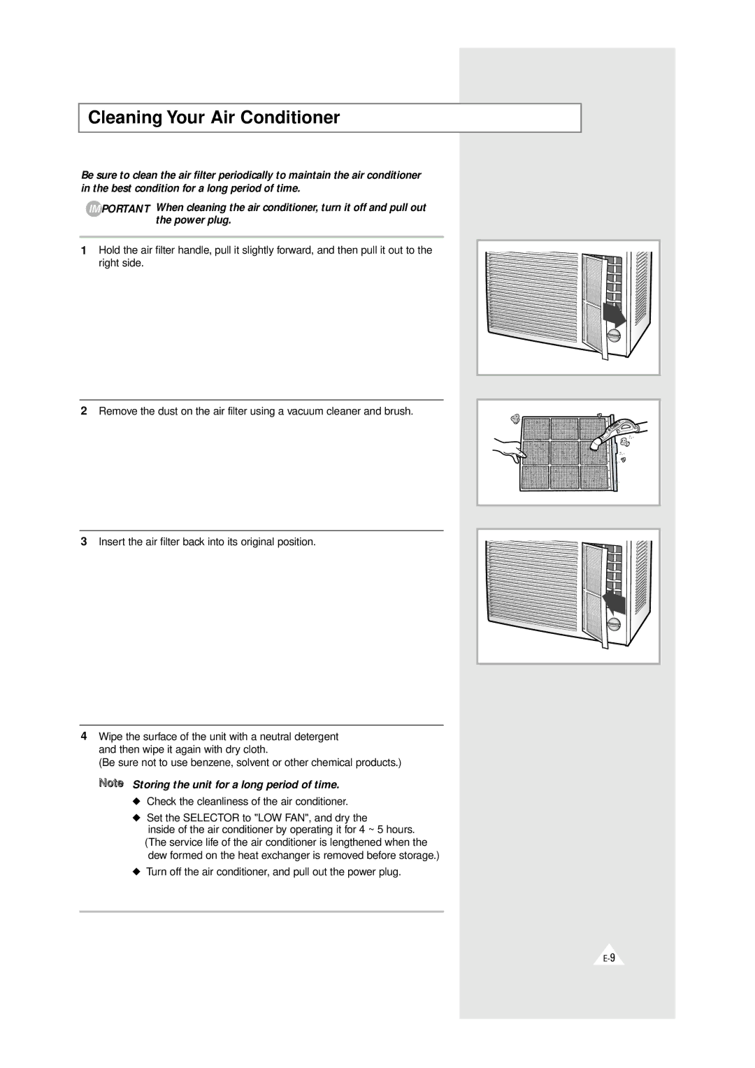 Samsung AW0600, AW0510D, AW0510B, AW0610A, AW0510A manual Cleaning Your Air Conditioner 