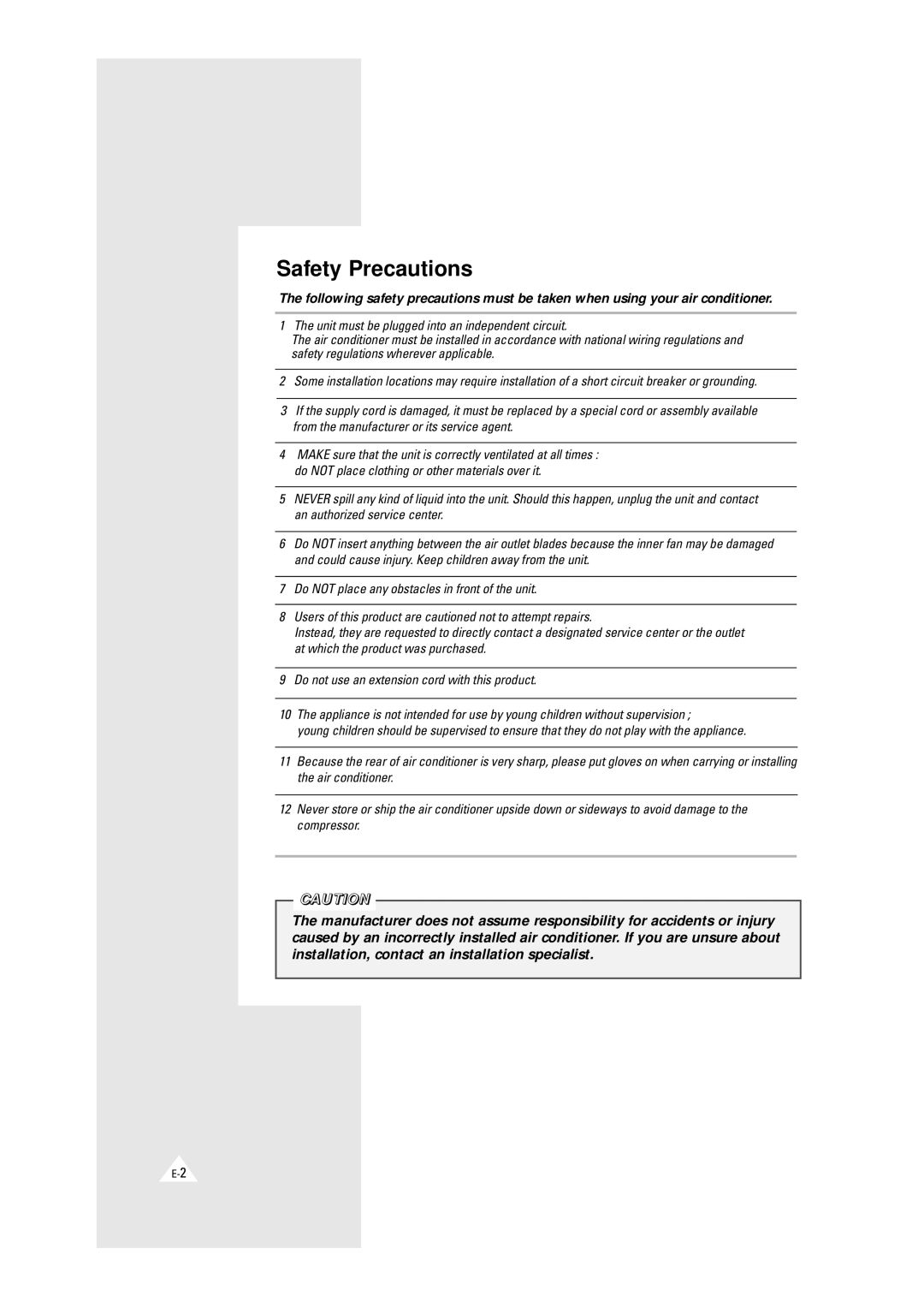 Samsung AW0610A, AW0510D, AW0510B, AW0510A, AW0600 manual Safety Precautions 