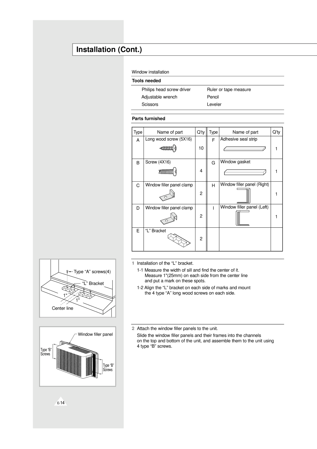 Samsung AW0529 manual Tools needed, Parts furnished 