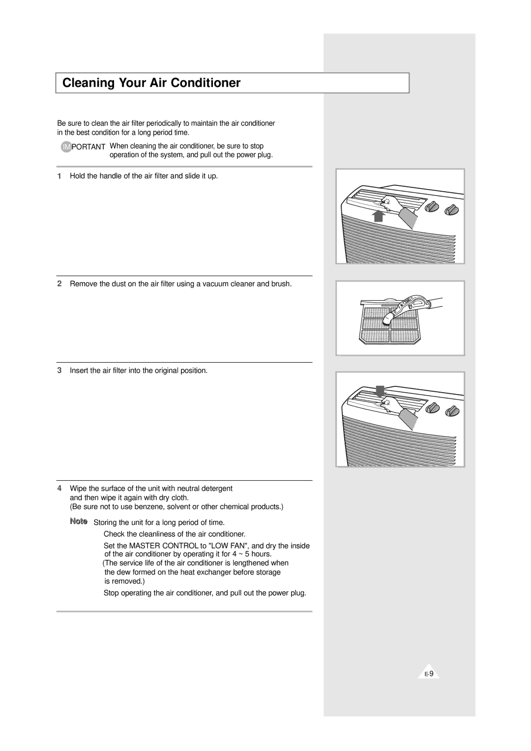 Samsung AW0529 manual Cleaning Your Air Conditioner, Check the cleanliness of the air conditioner 