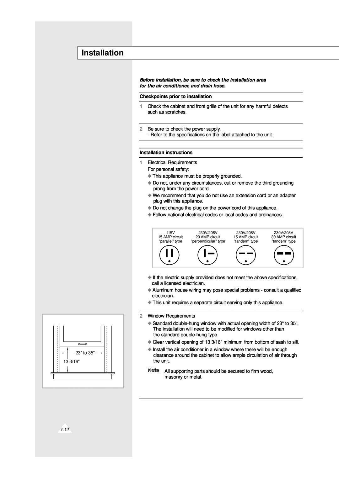 Samsung AW0529 manual Checkpoints prior to installation, Installation instructions 