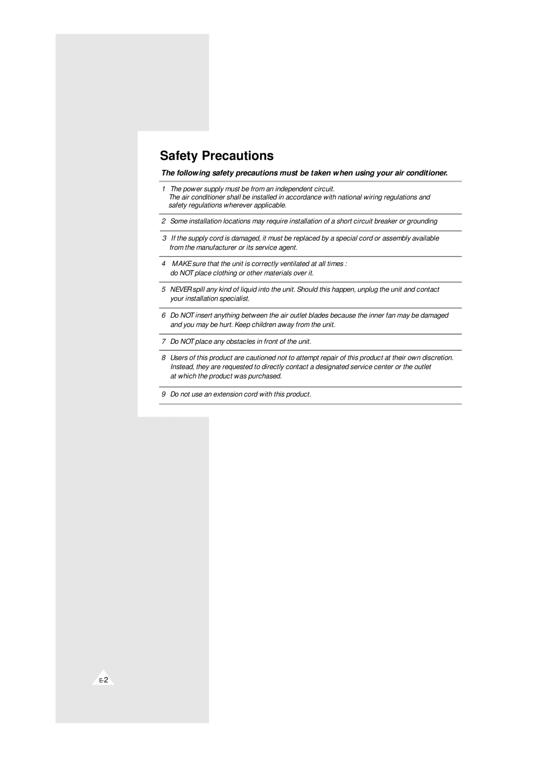 Samsung AW0529 manual Safety Precautions 
