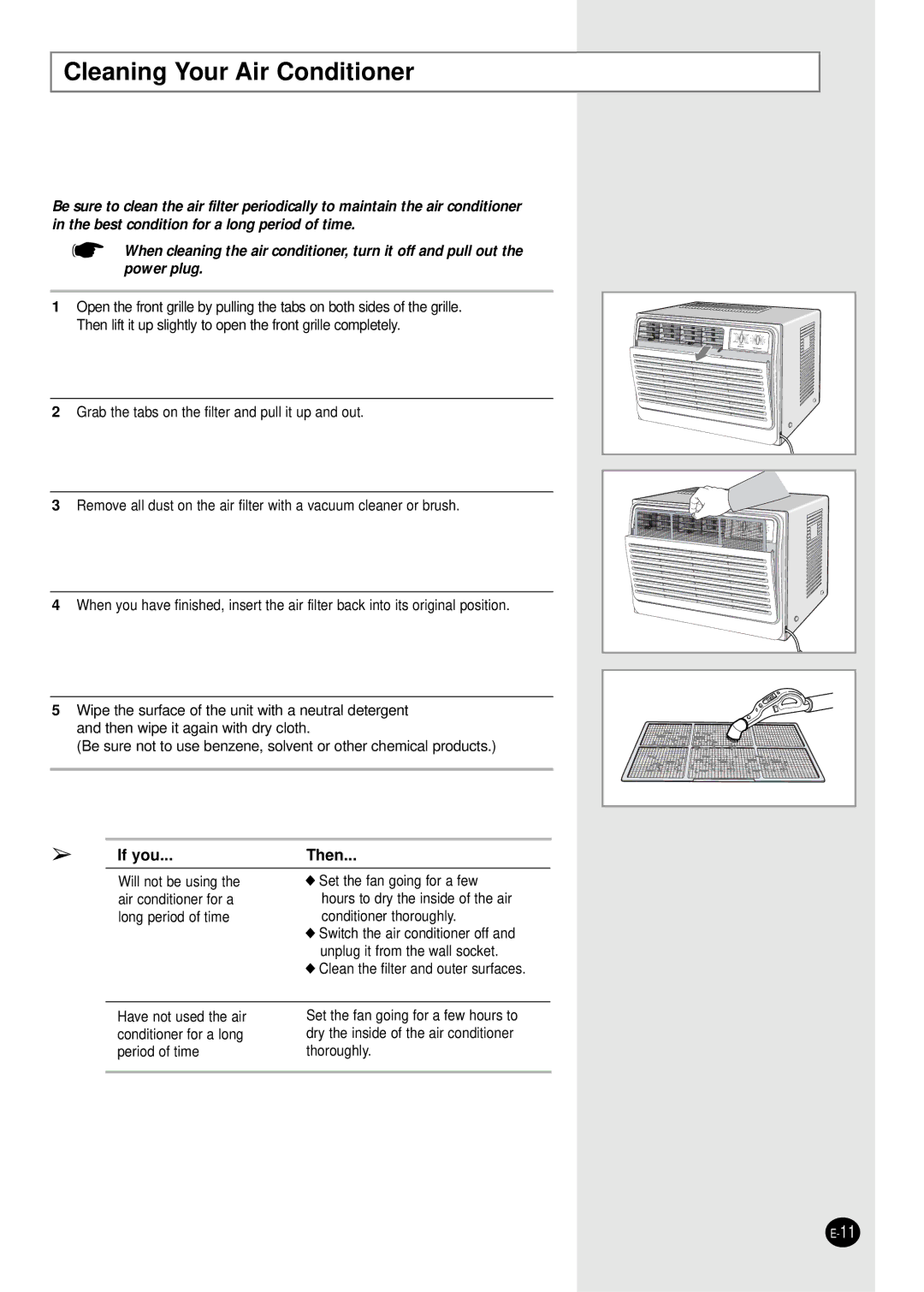 Samsung AW0595M manual Cleaning Your Air Conditioner, If you Then 