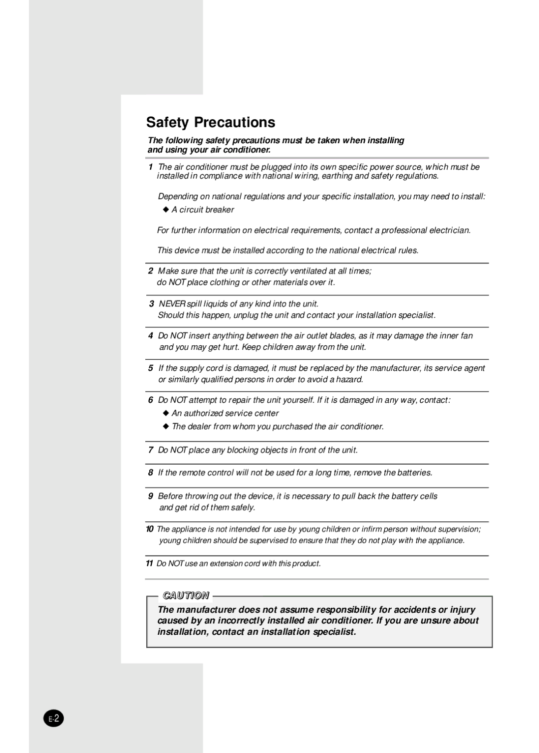 Samsung AW0595M manual Safety Precautions 