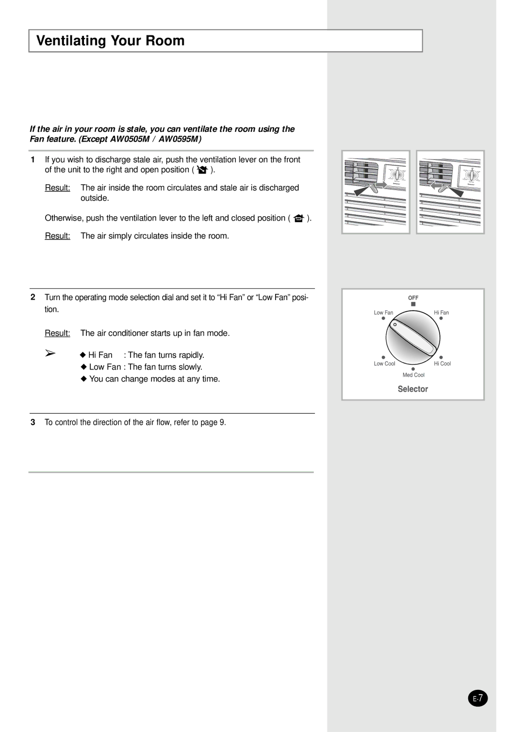 Samsung AW0595M manual Ventilating Your Room 