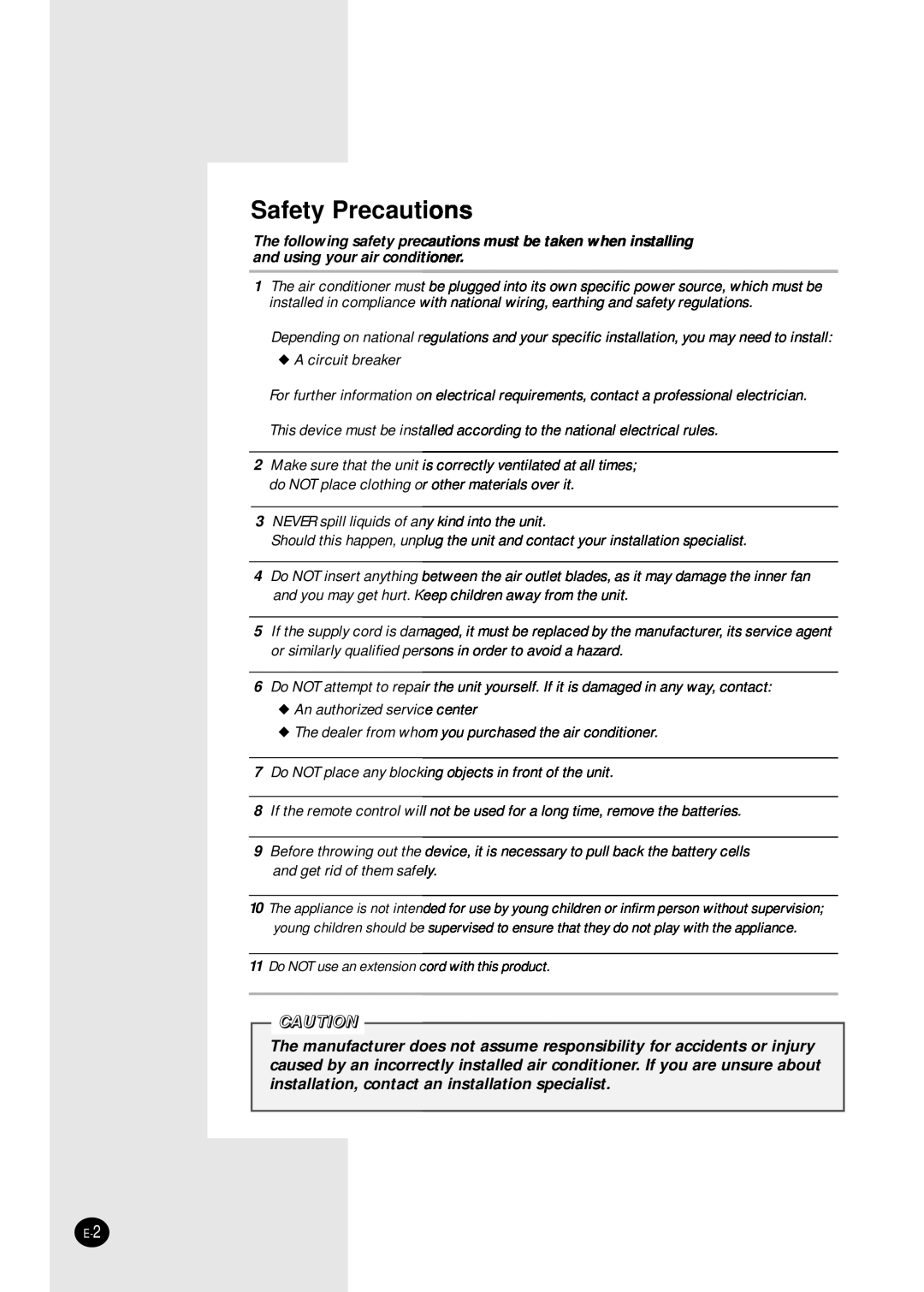 Samsung AW0595M manual Safety Precautions 