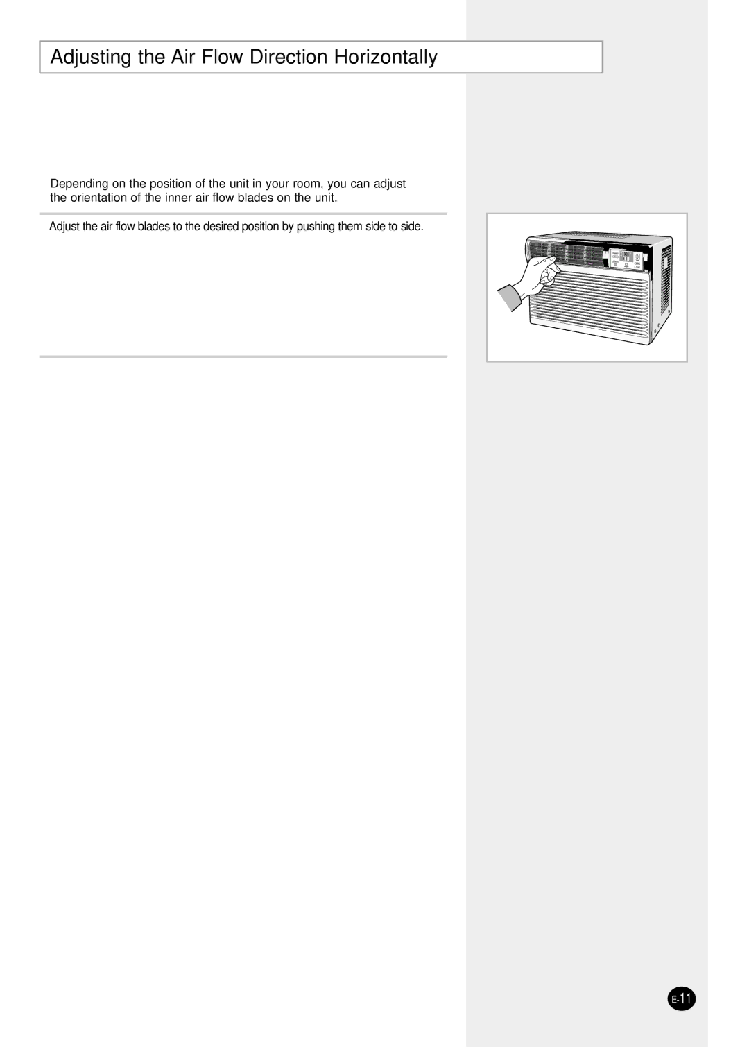 Samsung AW0601B manual Adjusting the Air Flow Direction Horizontally 