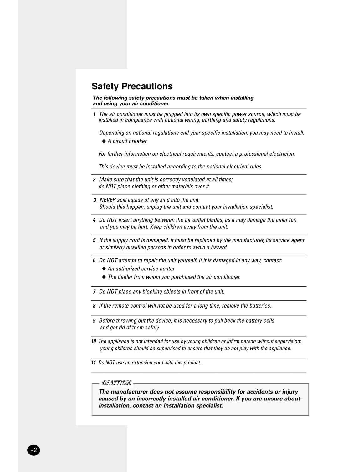 Samsung AW0601B manual Safety Precautions 