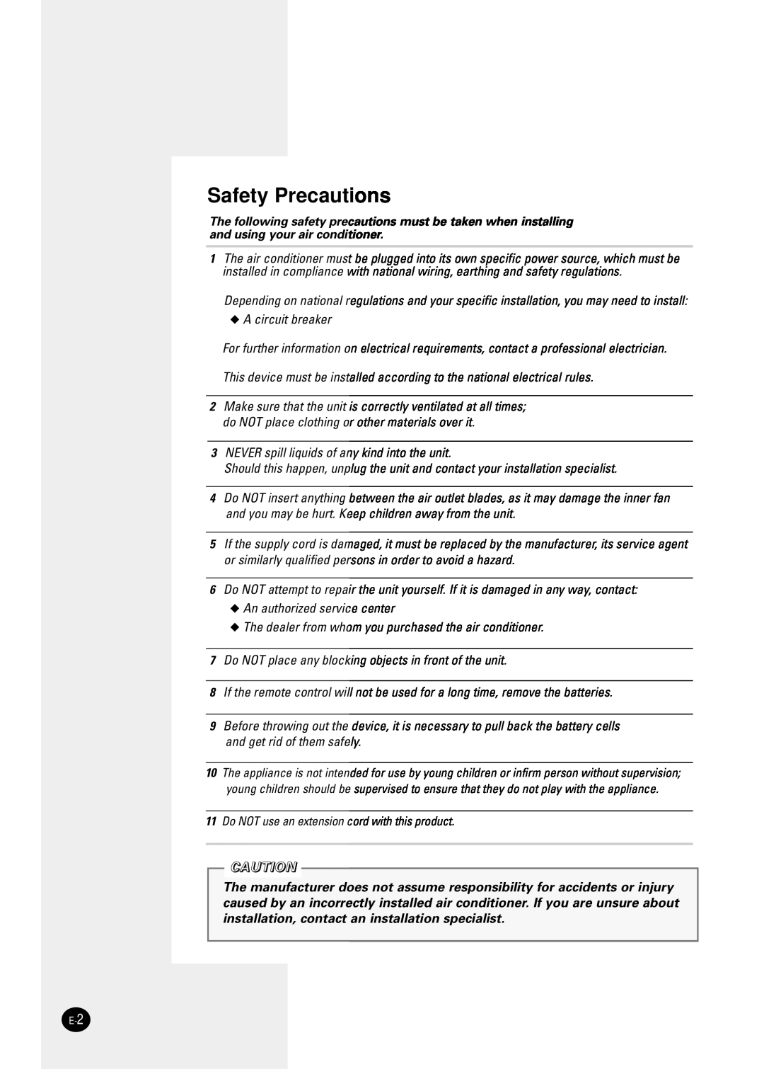 Samsung AW0601B manual Safety Precautions 