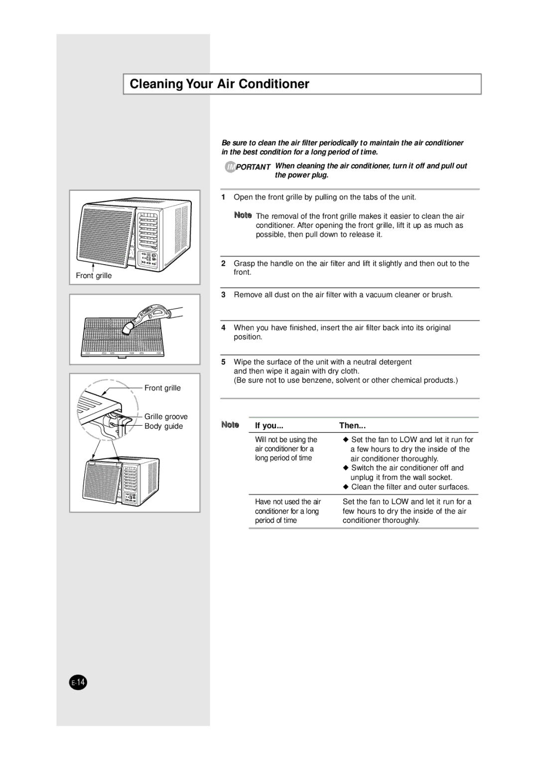 Samsung AW1090, AW0690, AW1290, AW0890 manual Cleaning Your Air Conditioner, If you Then 