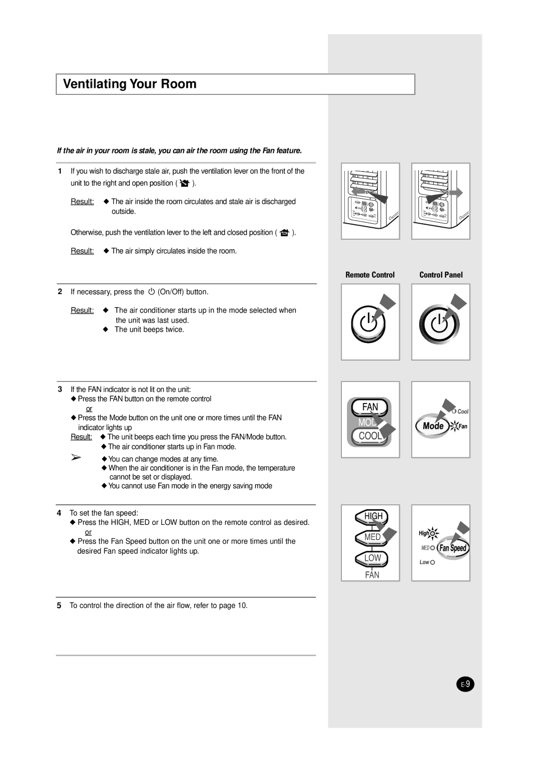 Samsung AW1290, AW0690, AW1090, AW0890 manual Ventilating Your Room, Remote Control 