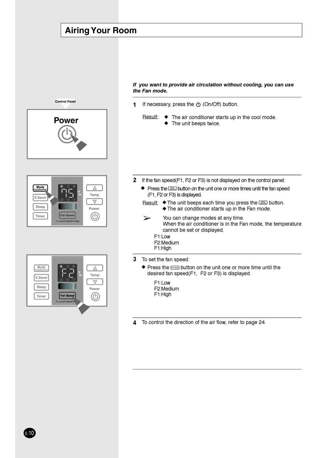 Samsung AW0893L, AW0693L, AW1893L, AW1293L, AW1093L, AW0593L manual Airing Your Room 