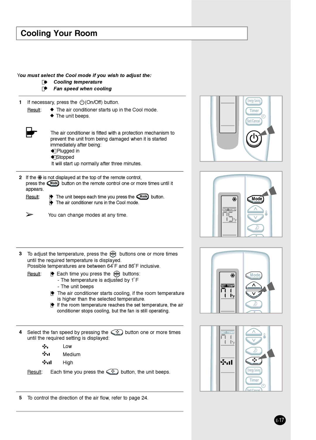 Samsung AW0593L, AW0693L, AW1893L, AW1293L, AW1093L, AW0893L manual Cooling Your Room 