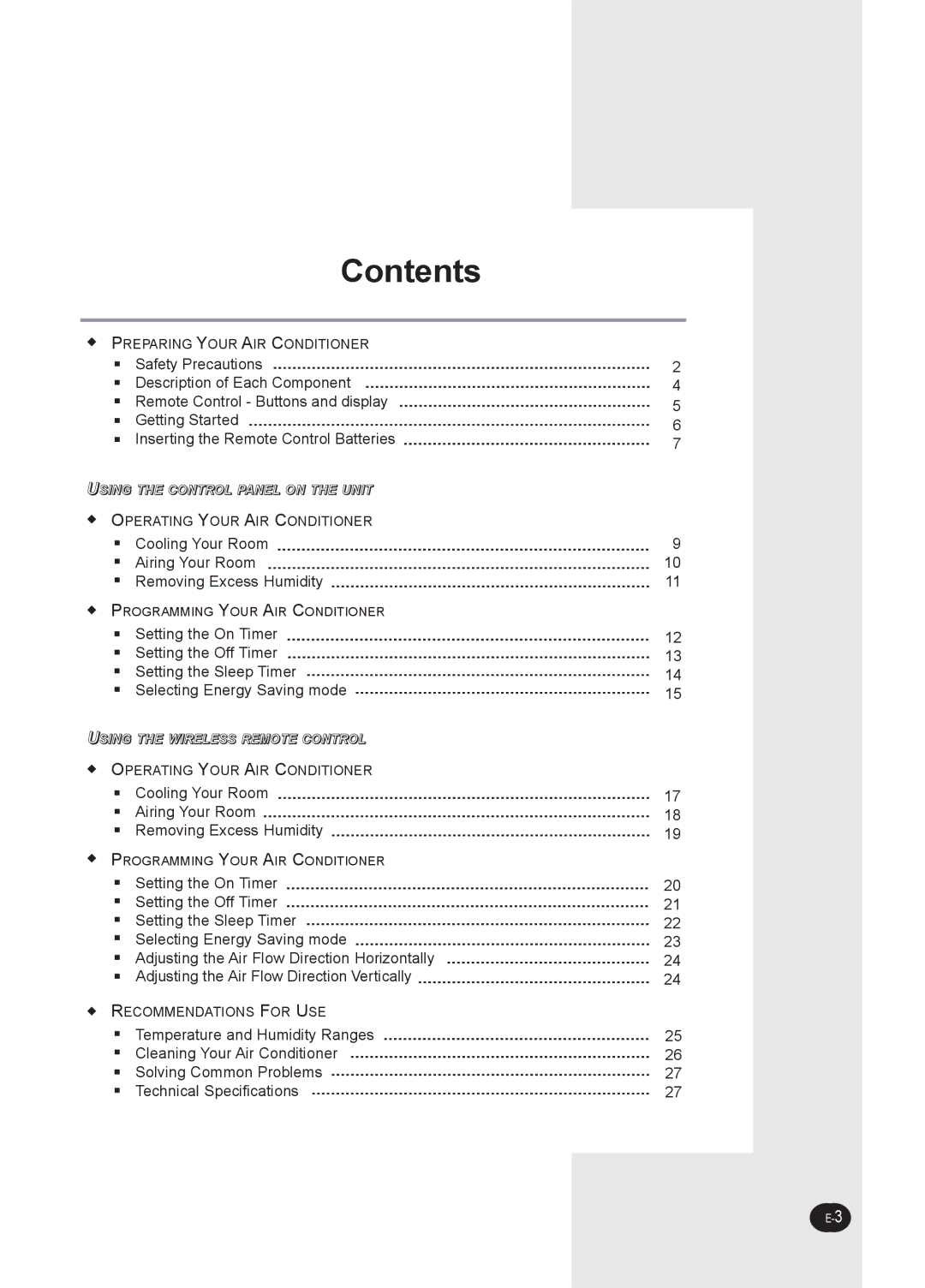 Samsung AW1093L, AW0693L, AW1893L, AW1293L, AW0893L, AW0593L manual Contents 