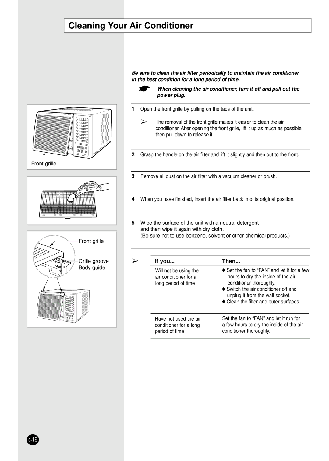 Samsung AW2490D, AW069AB, AW078AA, AW1880A, AW2480C, AW129AB, AW128AA, AW1480A manual Cleaning Your Air Conditioner, If you Then 