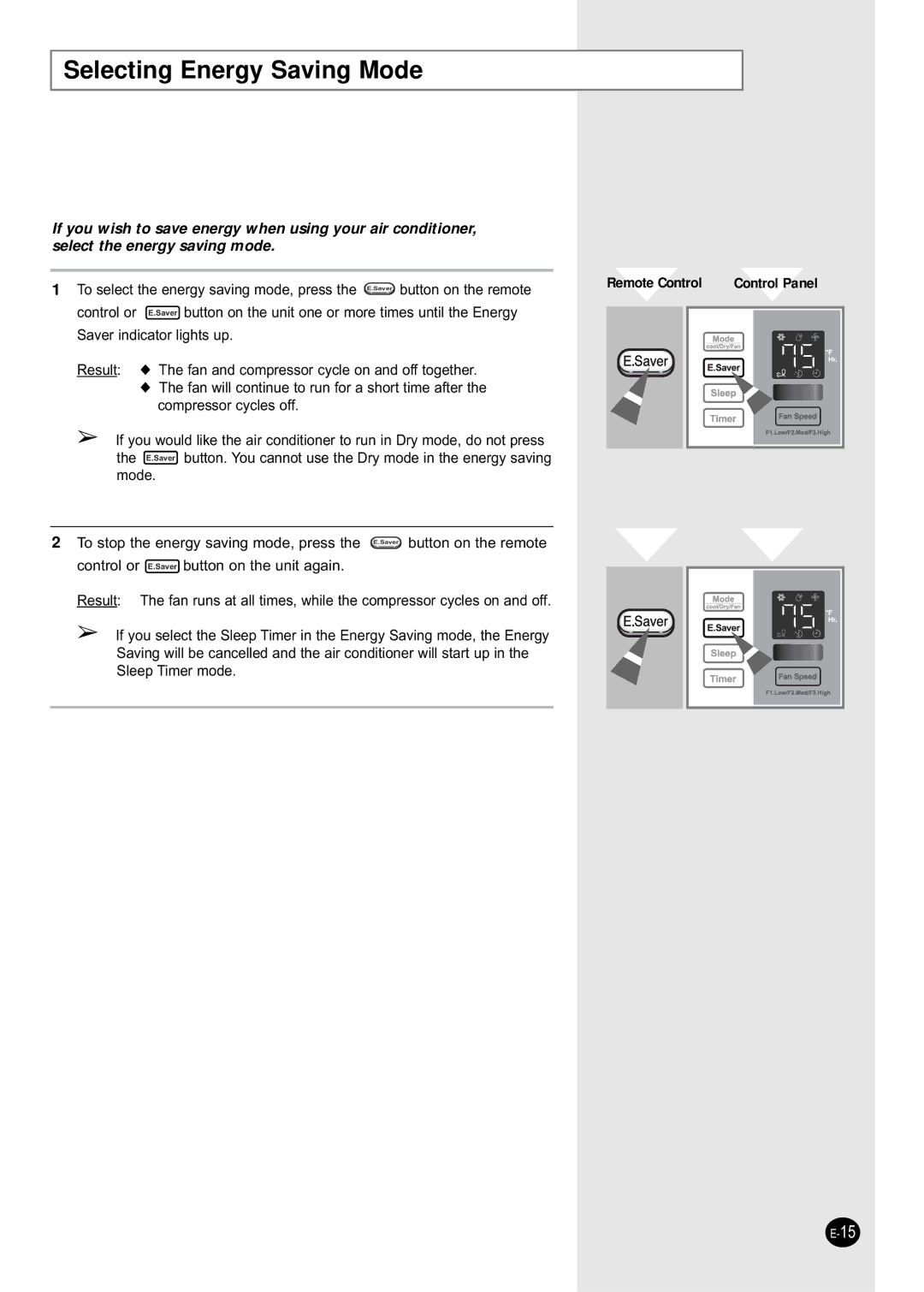 Samsung AW149CB, AW069CB, AW189CB, AW129CB, AW109CB, AW089CB manual Selecting Energy Saving Mode 