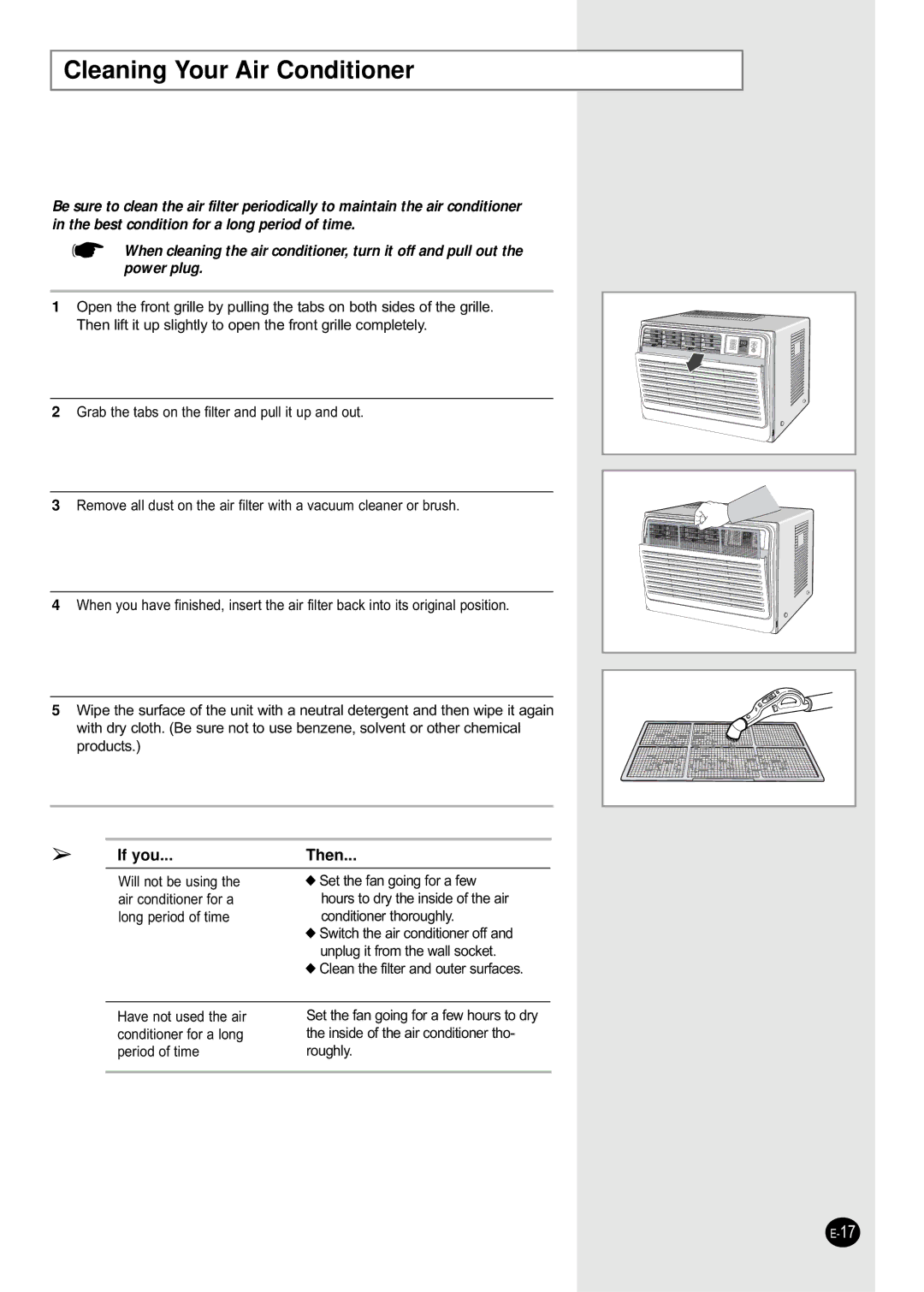 Samsung AW089CB, AW069CB, AW189CB, AW129CB, AW149CB, AW109CB manual Cleaning Your Air Conditioner, If you Then 