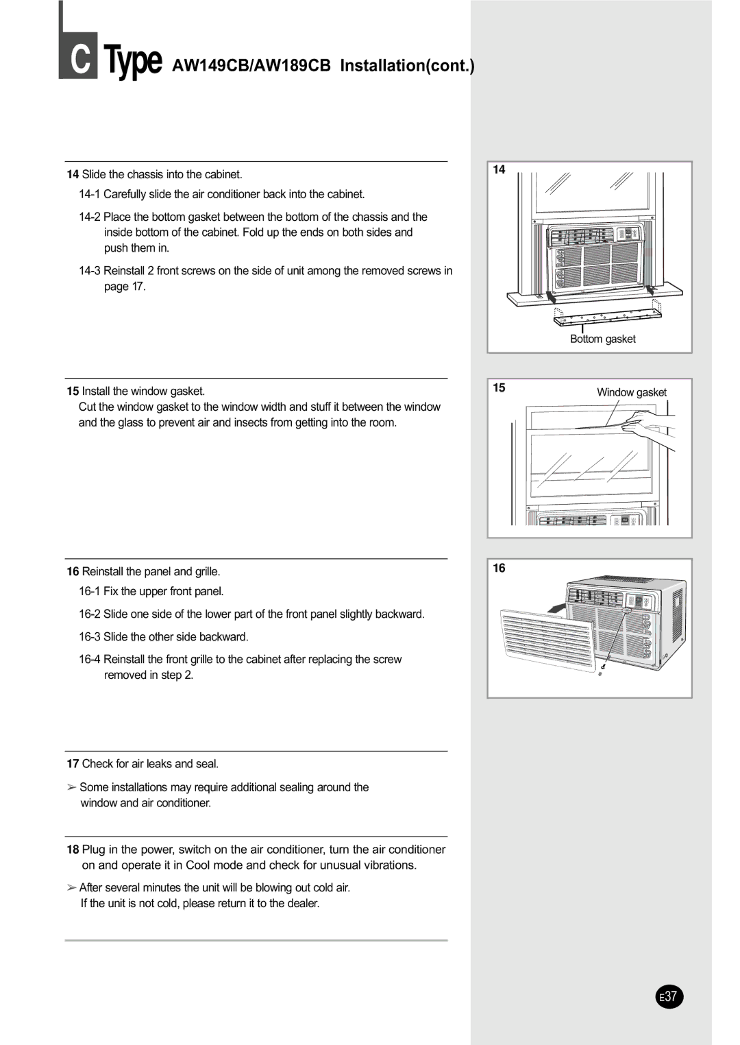 Samsung AW189CB, AW069CB, AW129CB, AW149CB, AW109CB, AW089CB manual E37 