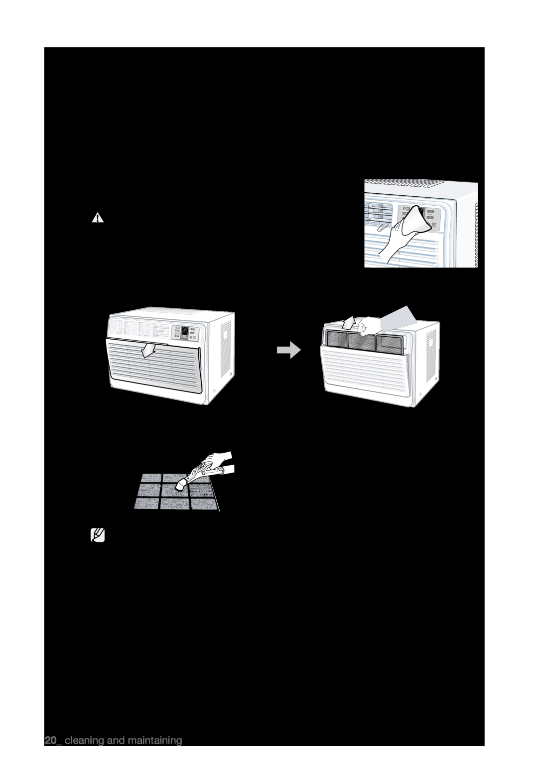 Samsung AW06EDB Series cleaning and maintaining your air conditioner, Cleaning The Exterior, Cleaning The Air Filter 