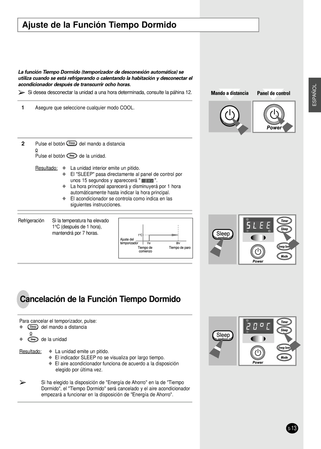 Samsung AW14FAMAA/BA/CA, AW06FASAA, AW18FAMBB Ajuste de la Función Tiempo Dormido, Cancelación de la Función Tiempo Dormido 