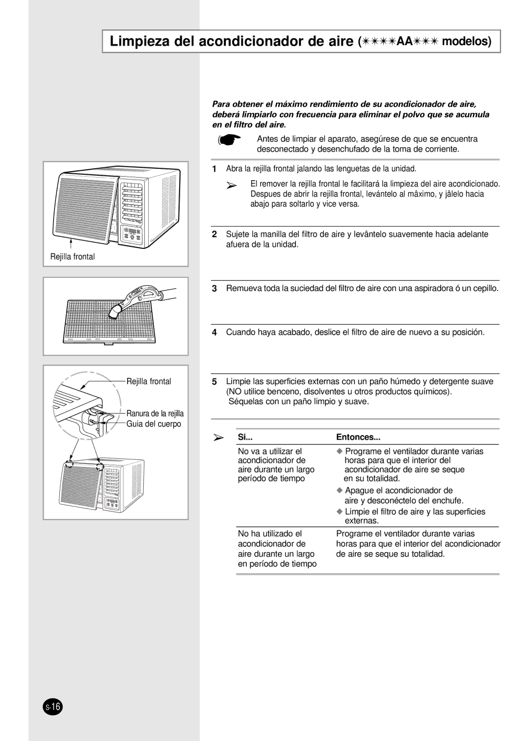 Samsung AW09FASAA/BA/DA/EA, AW06FASAA, AW07FASAA/AB/BA/DA/EA, AW10FAJAA/BA/CA Limpieza del acondicionador de aire AA modelos 