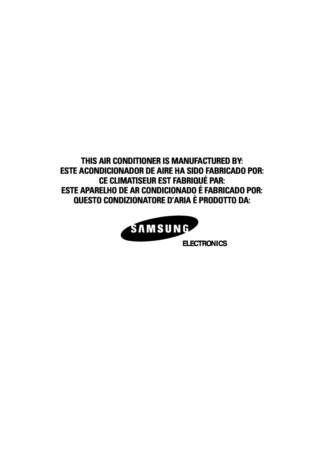 Samsung AW12FAJAA/BA/CA/DA/EA This Air Conditioner Is Manufactured By, Este Acondicionador De Aire Ha Sido Fabricado Por 
