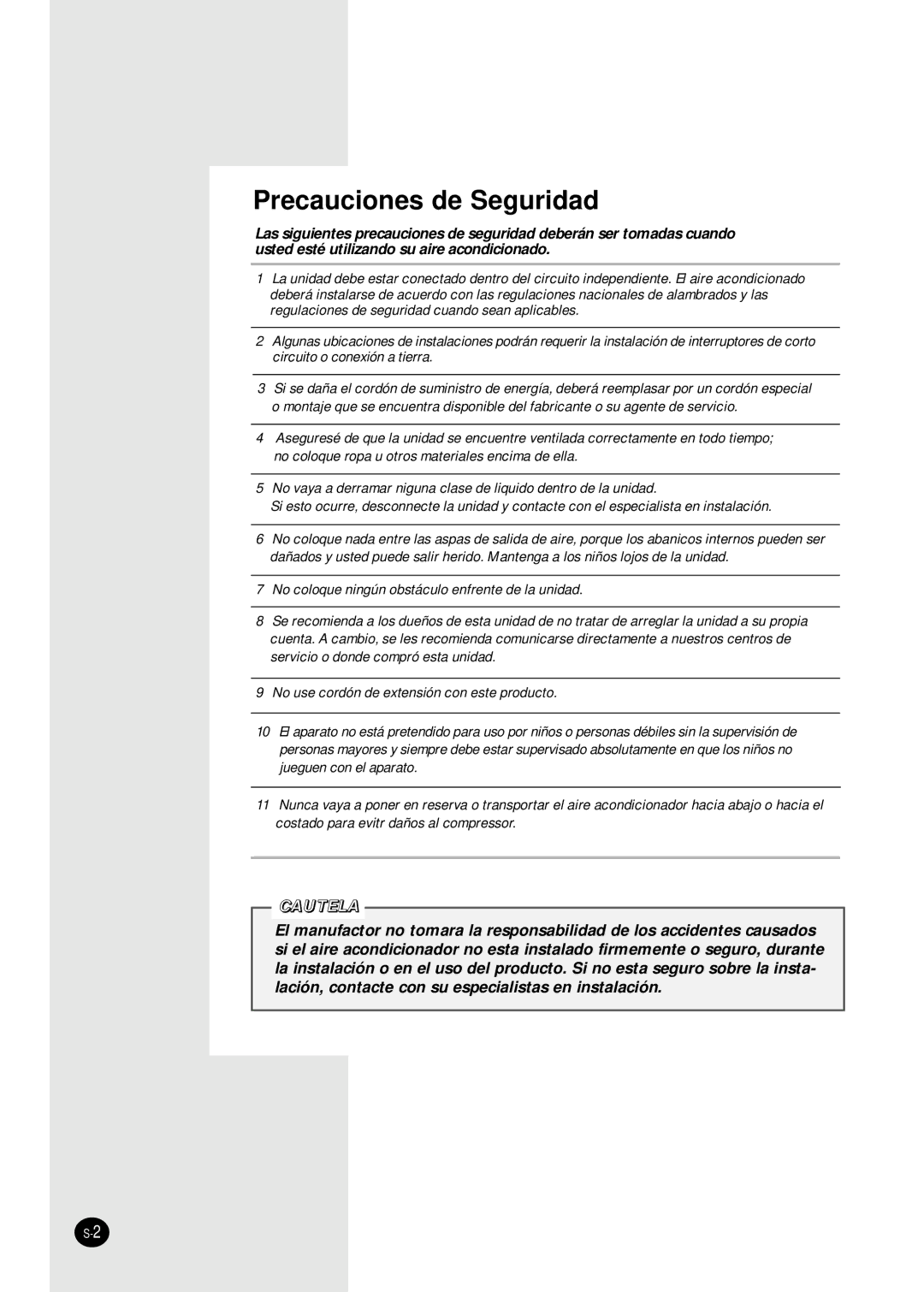 Samsung AW2410C, AW070AA, AW1400A, AW100AA, AW120AA, AW080AB, AW080AC manual Precauciones de Seguridad 