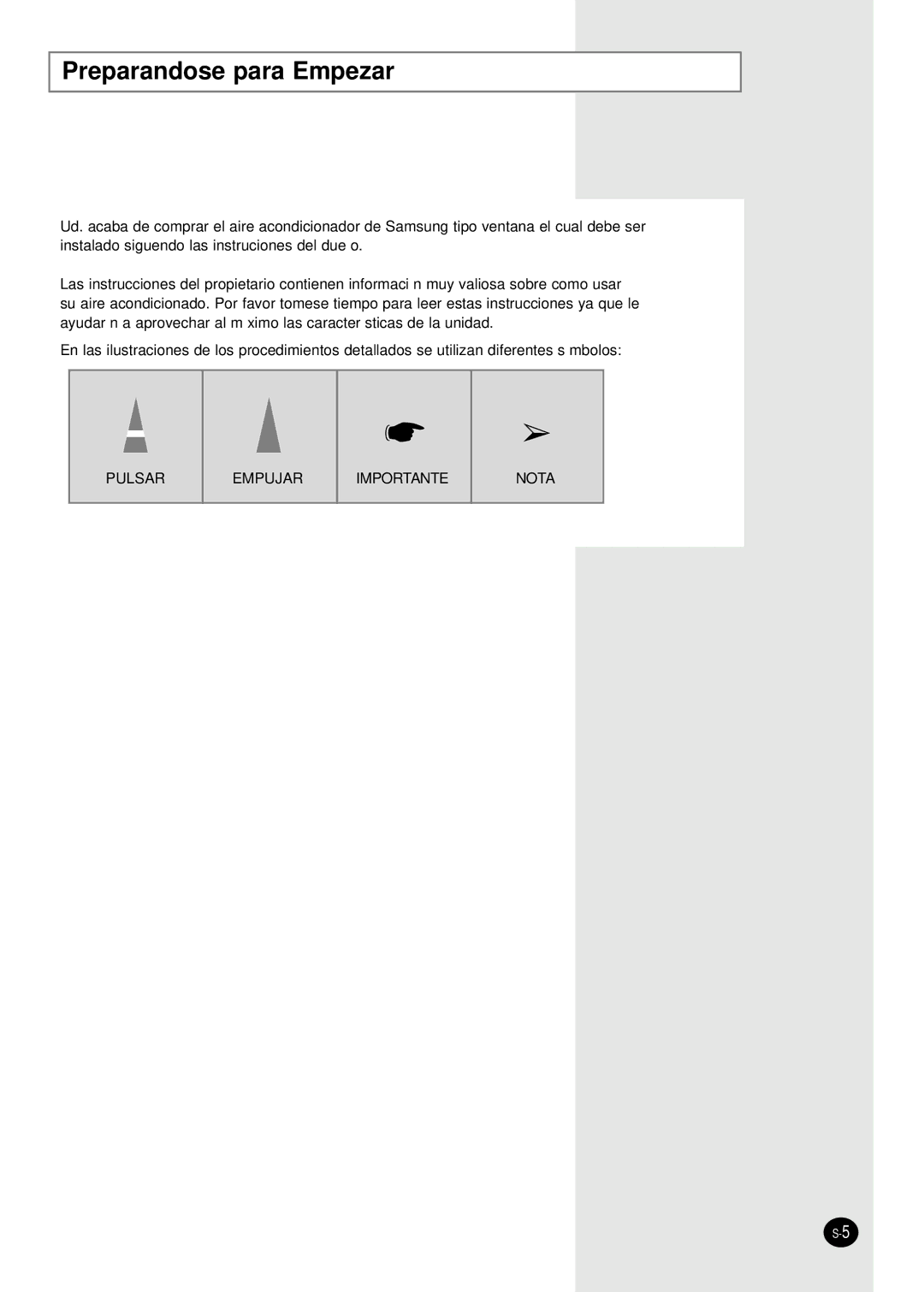 Samsung AW080AB, AW070AA, AW1400A, AW2410C, AW100AA, AW120AA, AW080AC manual Preparandose para Empezar 