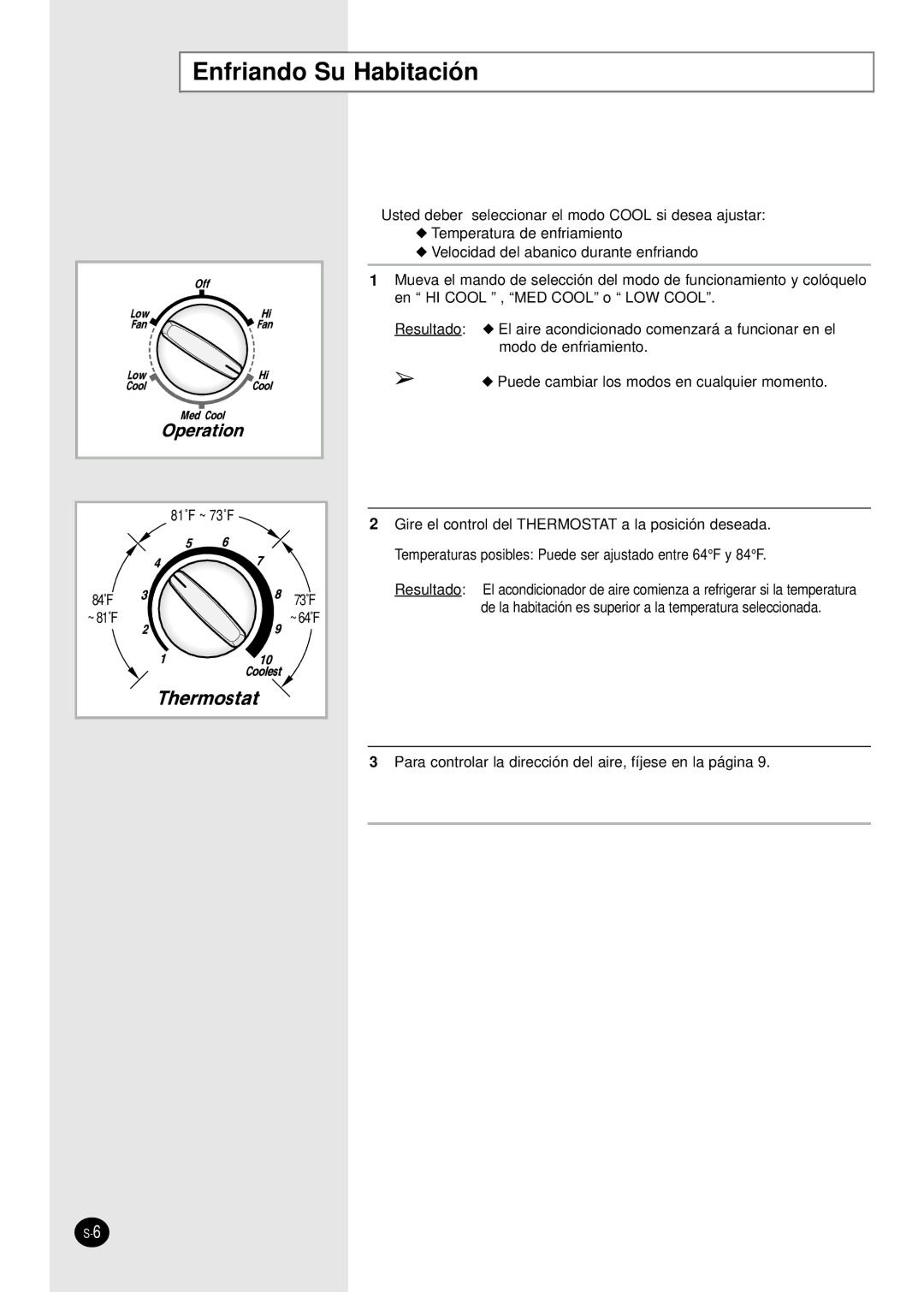 Samsung AW080AC, AW070AA, AW1400A, AW2410C, AW100AA, AW120AA, AW080AB manual Enfriando Su Habitación 