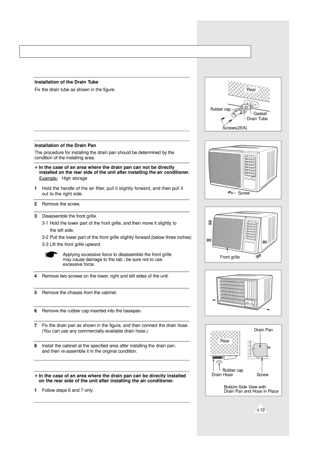 Samsung AW0819 Installation of the Drain Tube, Fix the drain tube as shown in the figure, Installation of the Drain Pan 