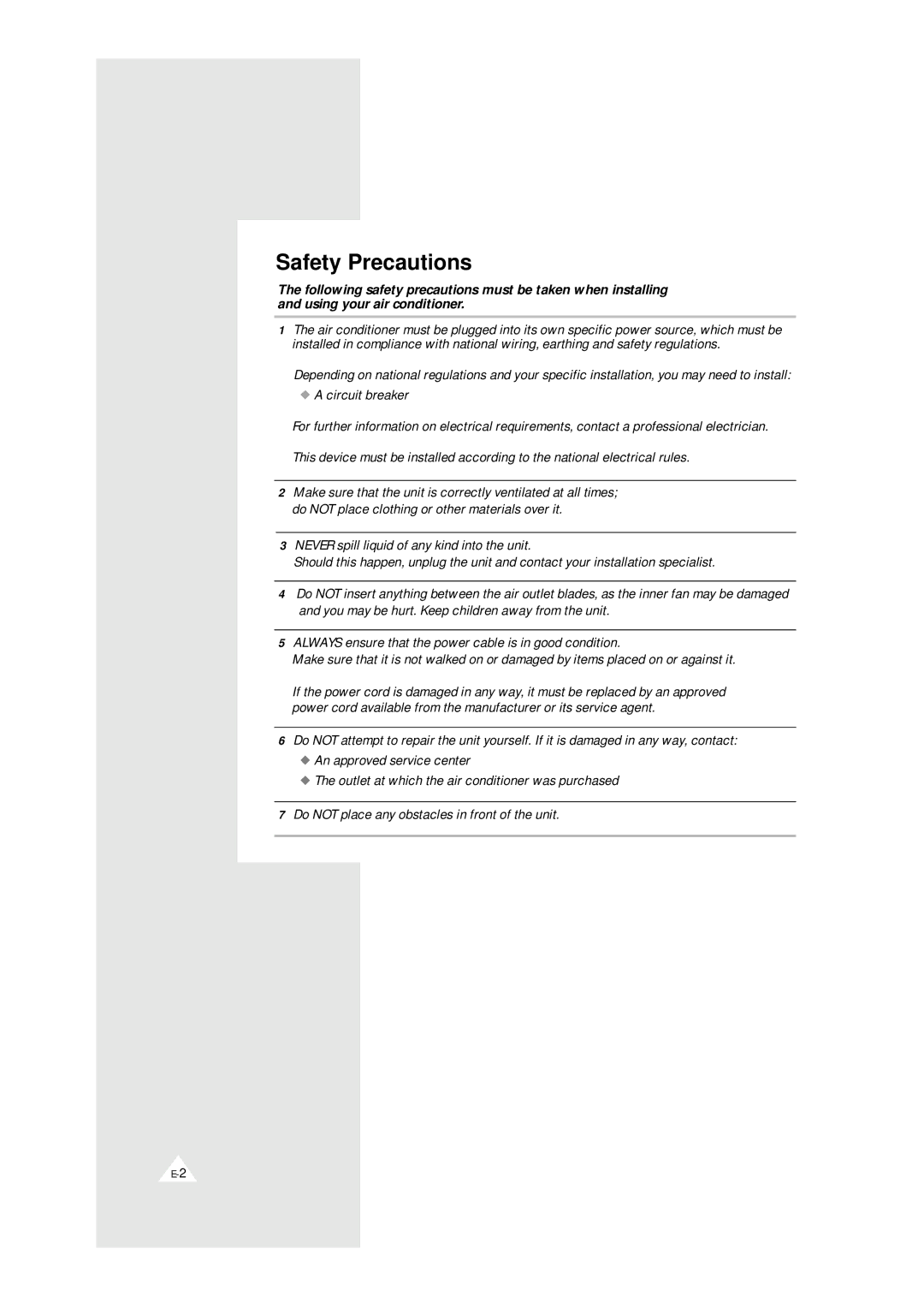 Samsung AW0719, AW0819 manual Safety Precautions 