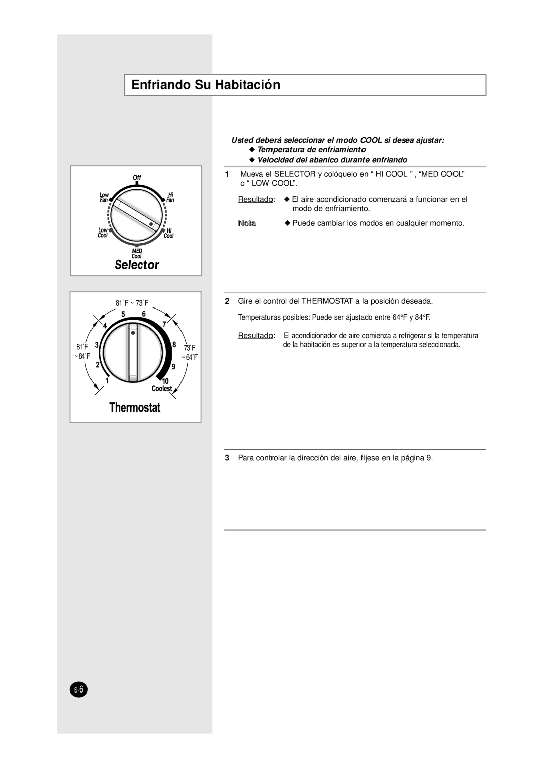 Samsung AW0750, AW1810, AW1800, AW1210, AW1010, AW0810 manual Enfriando Su Habitación 