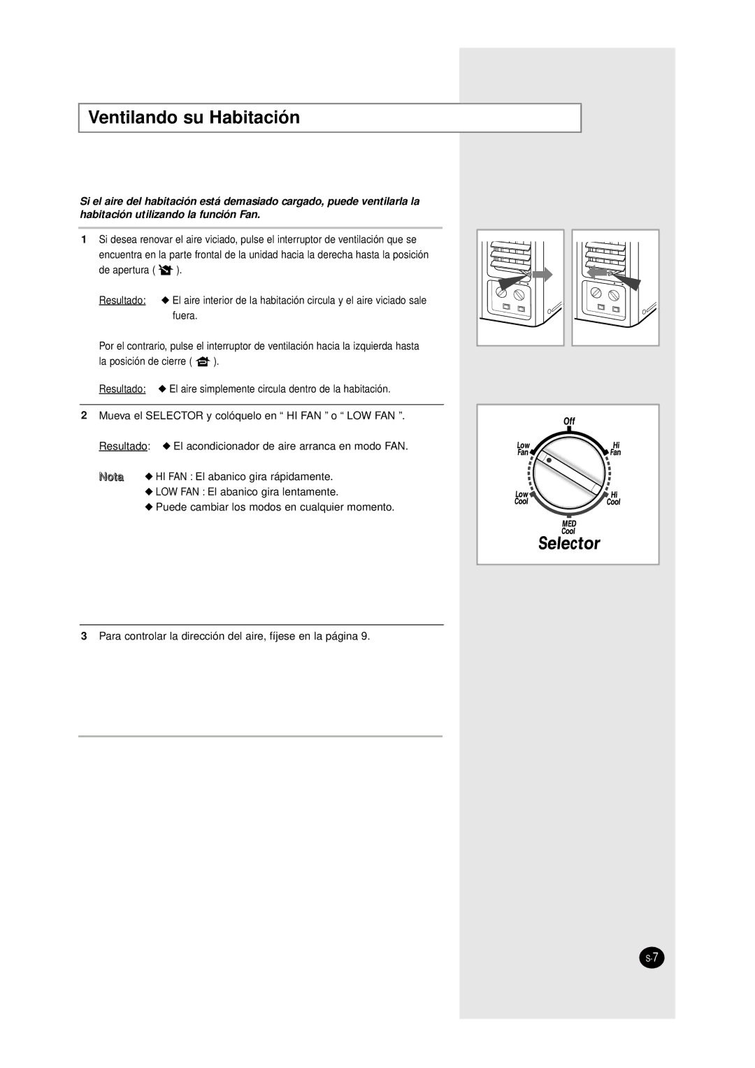 Samsung AW1810, AW0750, AW1800, AW1210, AW1010, AW0810 manual Ventilando su Habitación 