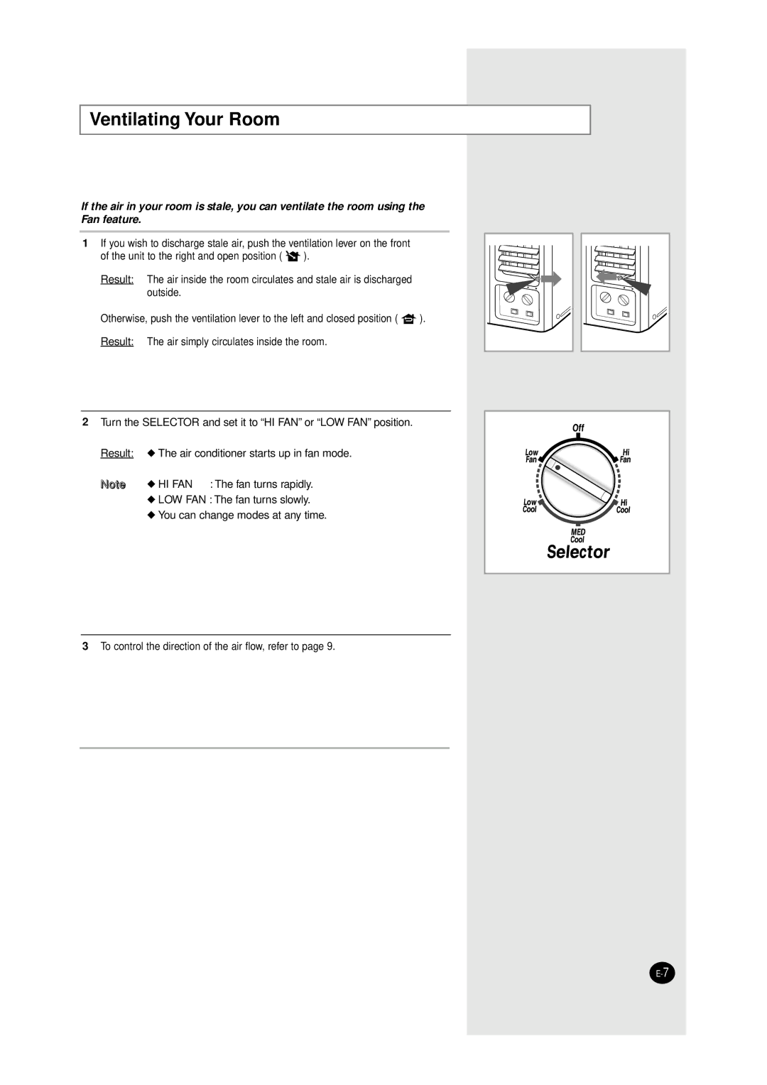 Samsung AW1800/AW1810, AW0750/AW0810, AW1010/AW1210 manual Ventilating Your Room 