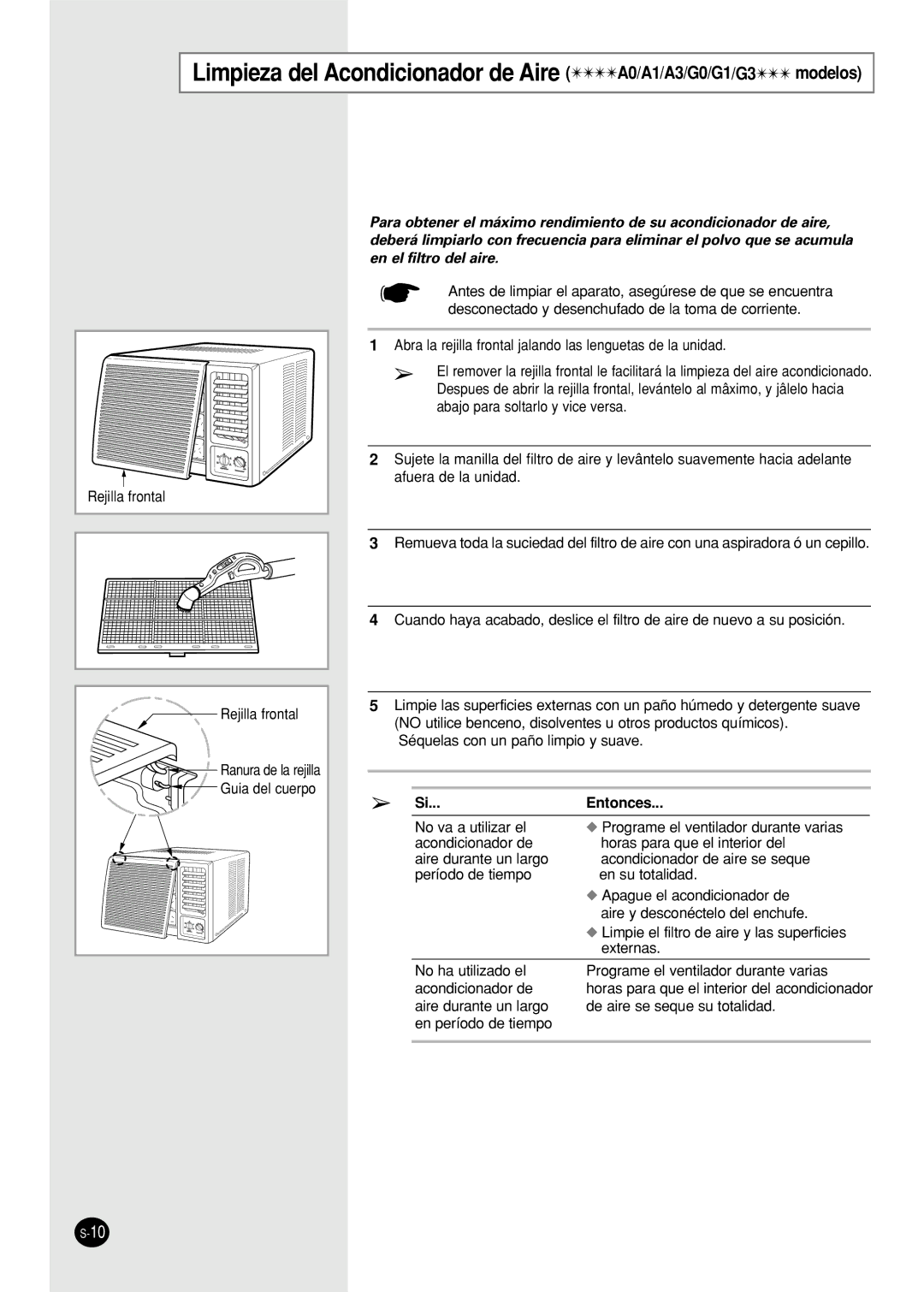 Samsung AW07F0(1)(3)NAA/AB/BA/BB/BC/CA/DA/DB/EA/EB/EC manuel dutilisation Rejilla frontal 