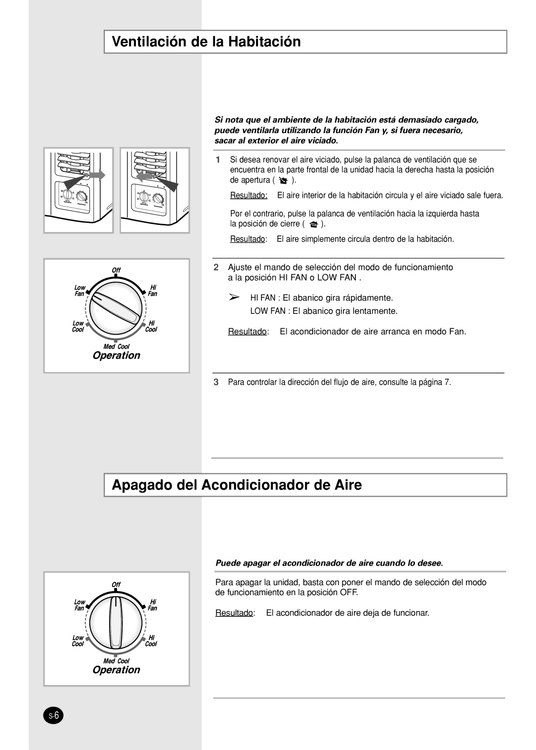 Samsung AW07F0(1)(3)NAA/AB/BA/BB/BC/CA/DA/DB/EA/EB/EC Ventilación de la Habitación, Apagado del Acondicionador de Aire 