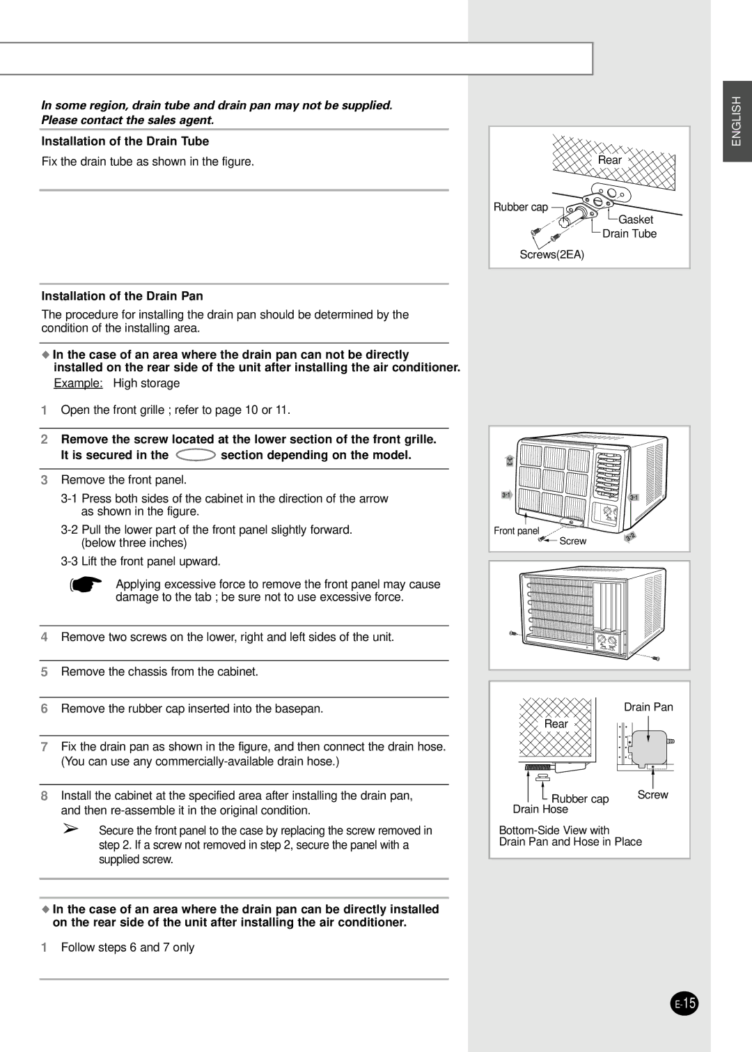 Samsung AW07F2NBC, AW07F2NBA, AW07F2NBD, AW12F2DBB, AW12F2DBA, AW09F2TBB, AW09F2TBA manual Installation of the Drain Tube 