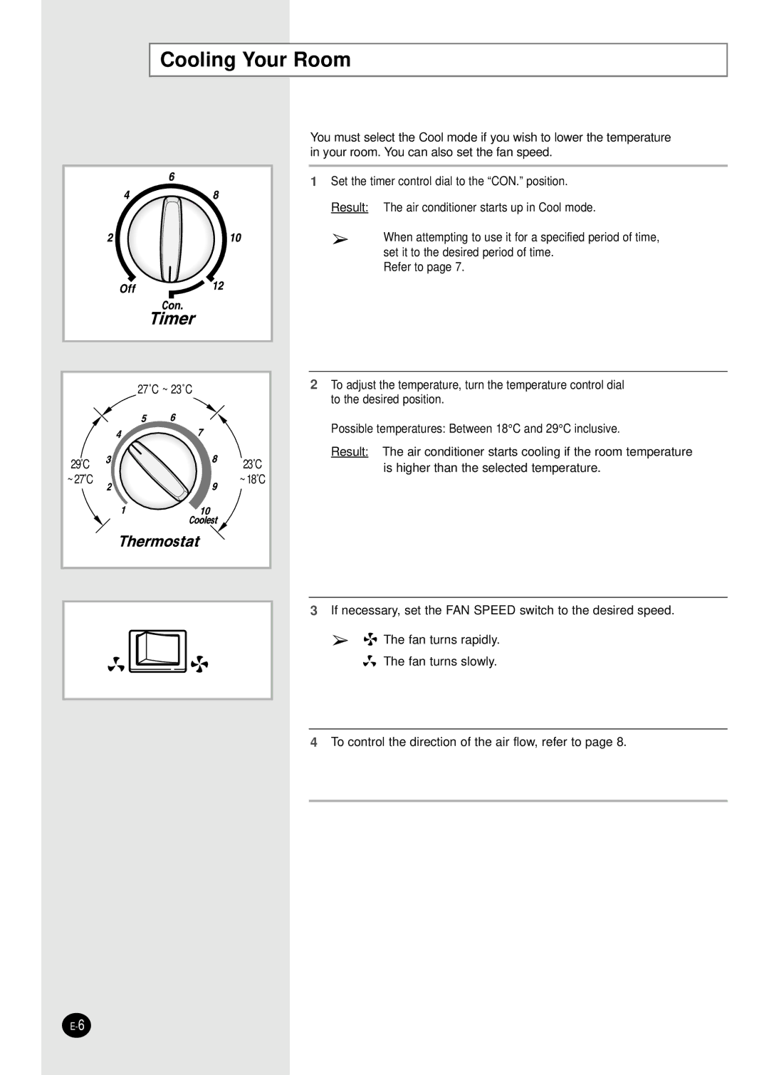 Samsung AW09F2TBA, AW07F2NBA, AW07F2NBC, AW07F2NBD, AW12F2DBB, AW12F2DBA, AW09F2TBB manual Cooling Your Room 