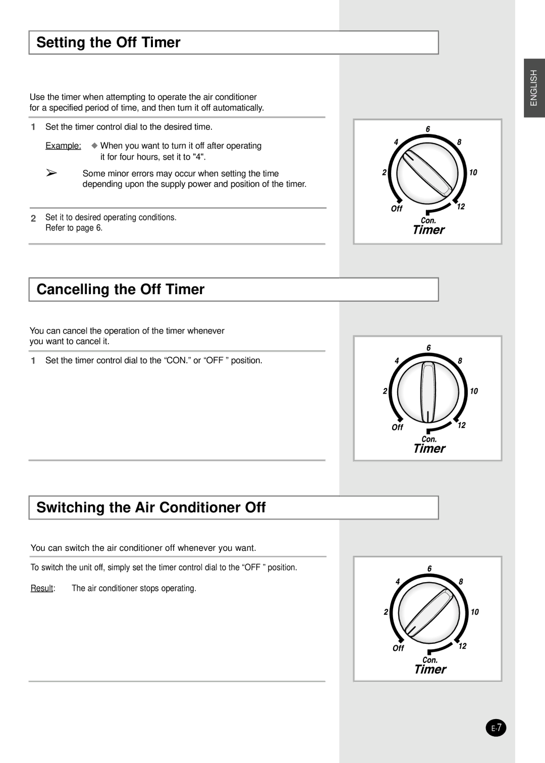 Samsung AW07F2NBA, AW07F2NBC, AW07F2NBD Setting the Off Timer, Cancelling the Off Timer, Switching the Air Conditioner Off 