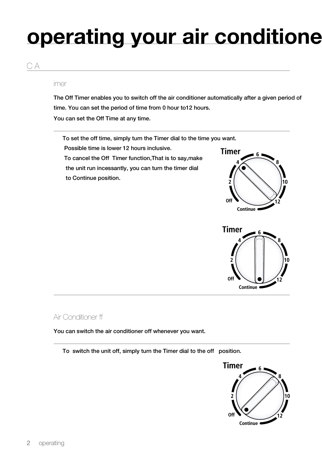 Samsung AW07L2, AW09L2 user manual Timer, Air Conditioner Off 