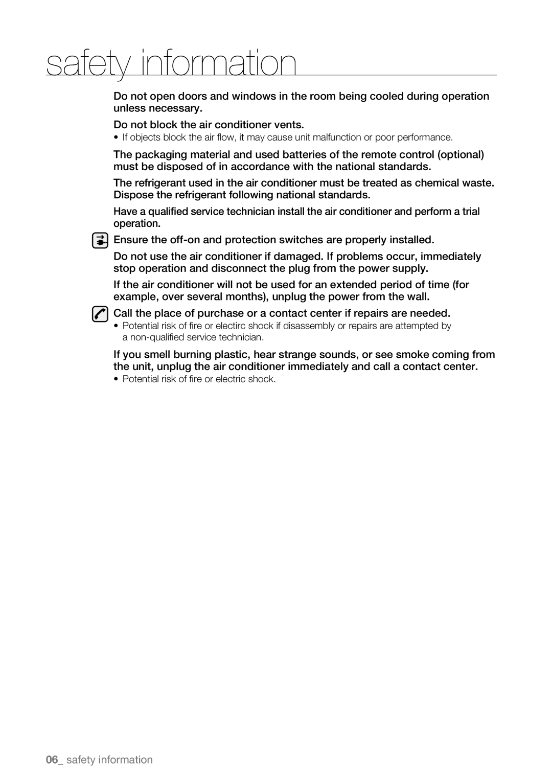 Samsung AW07L2, AW09L2 user manual Safety information 