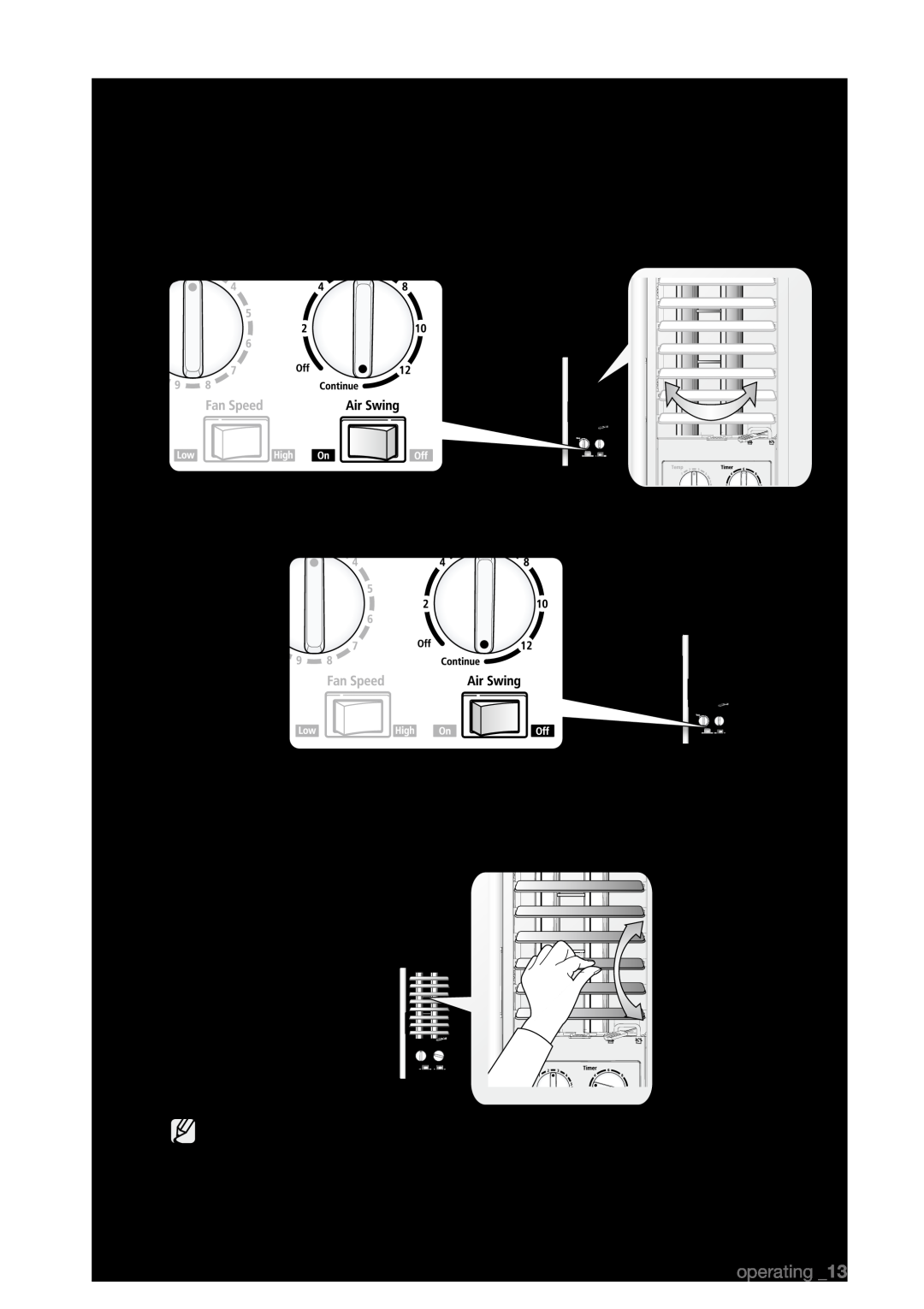 Samsung AW09L2, AW07L2 user manual Adjusting The Air Flow Direction, Horizontal air flow, Vertical air flow, operating _13 