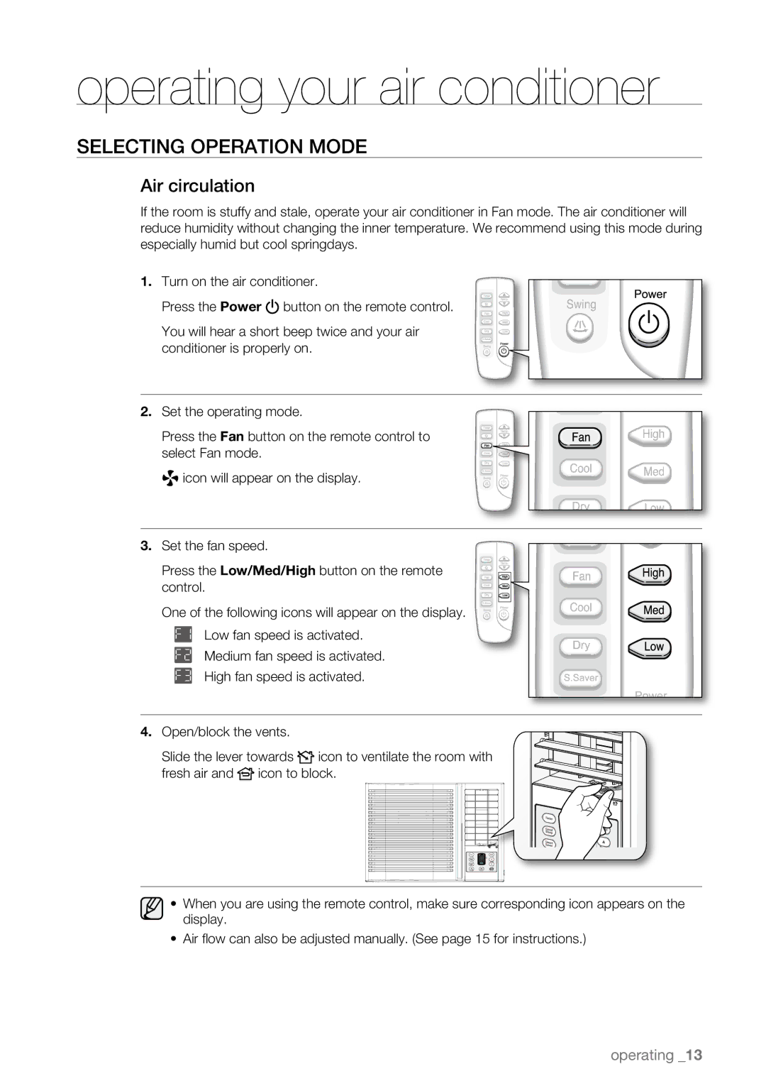 Samsung AW09LH Series, AW07LH Series user manual Air circulation 