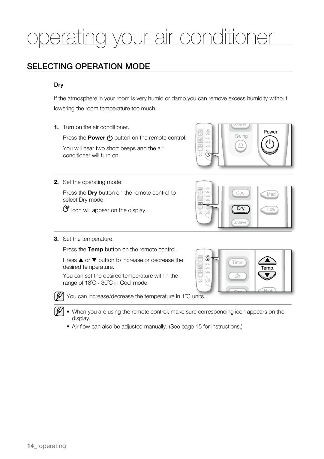 Samsung AW07LH Series, AW09LH Series user manual Operating your air conditioner 